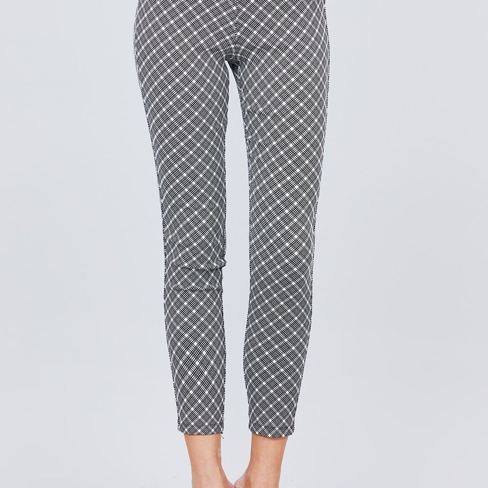 Elastic Band Glen Check Jacquard Woven Long Pants